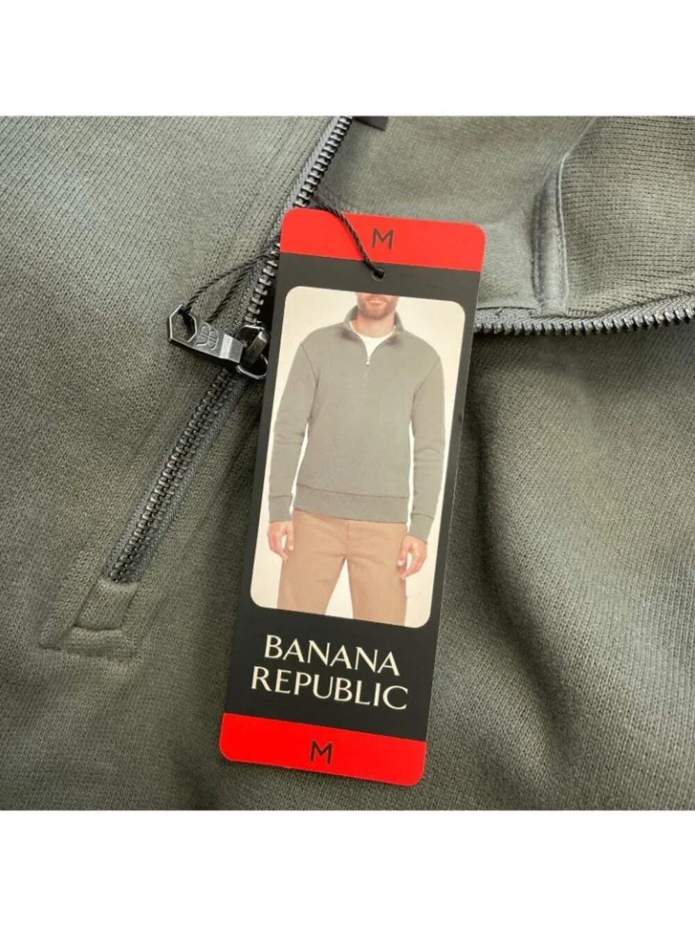 Banana Republic Men's M Olive Green Half-Zip Pullover Sweater Cotton Blend N1475